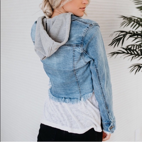Frayed Distressed Hoodie Hooded Jean Jacket - Picture 8 of 8